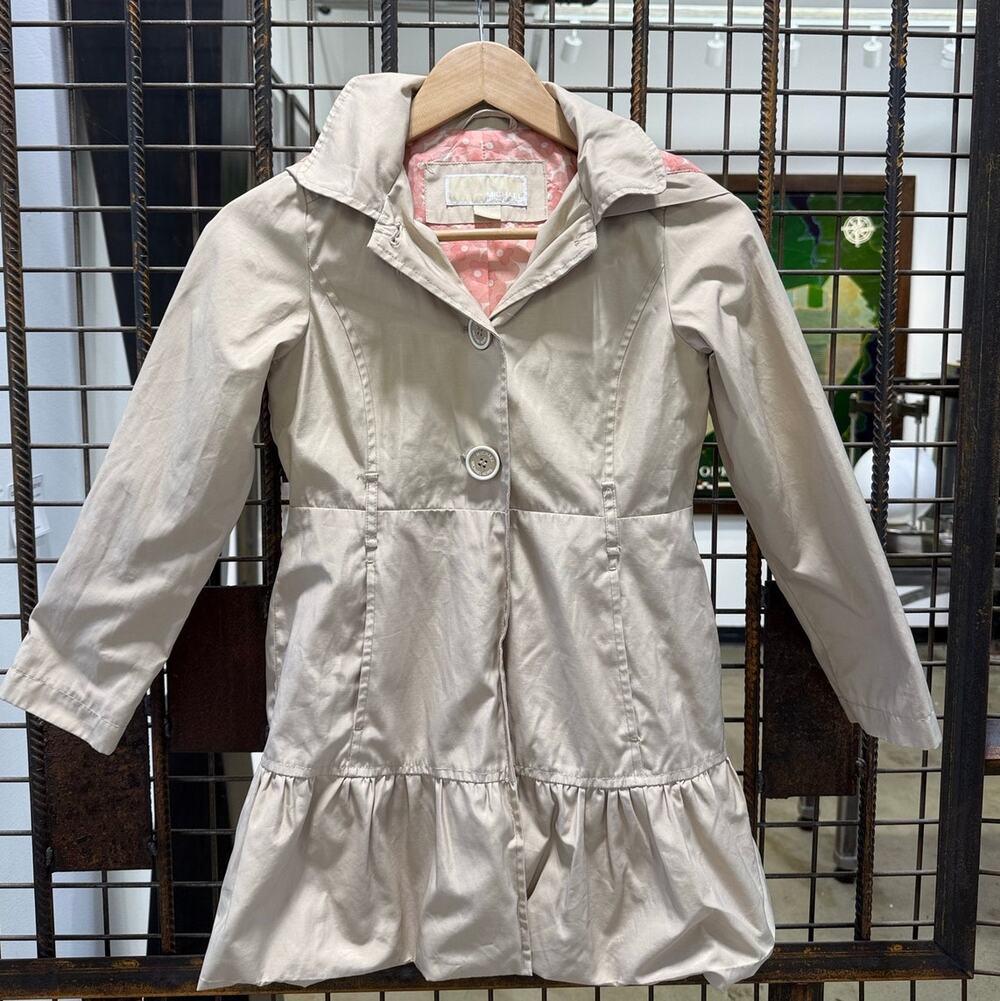 Michael Kors Trench Raincoat Womens Small Khaki Tan Hooded Floral Lined Jacket S